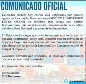 Comunicado oficial, CH Robinson